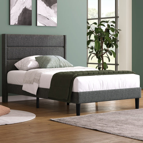 Linen Bed Frame With Slatted Frame