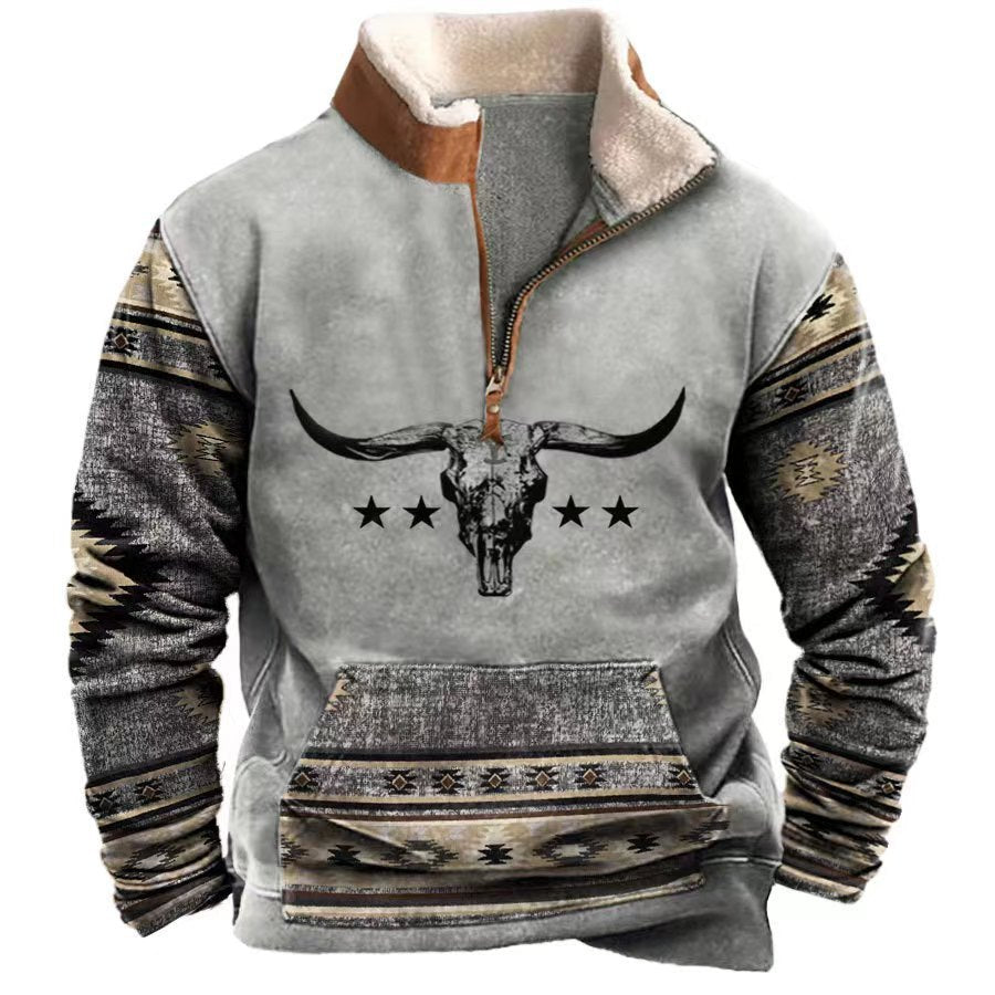 Men's Half Zipper Printed Long-sleeved Top