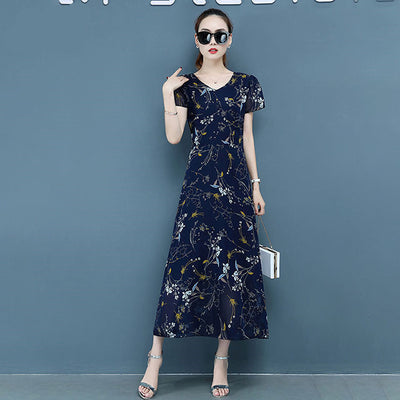 Taobao Special Edition Merchandise Floral Long Skirt, Plus Size Women's Dress, Slim And Fat Mm, Boutique Printed Chiffon Dress, Age Reduction