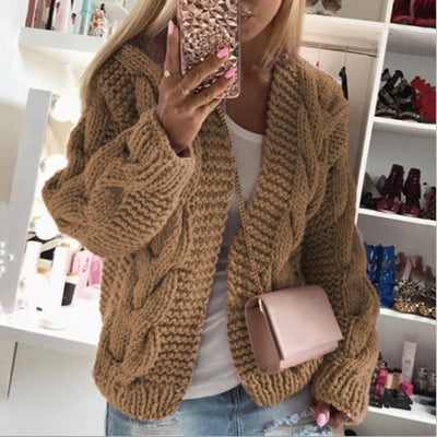 Sweater Women's Thick Thread Twist Knitted Cardigan Sweater