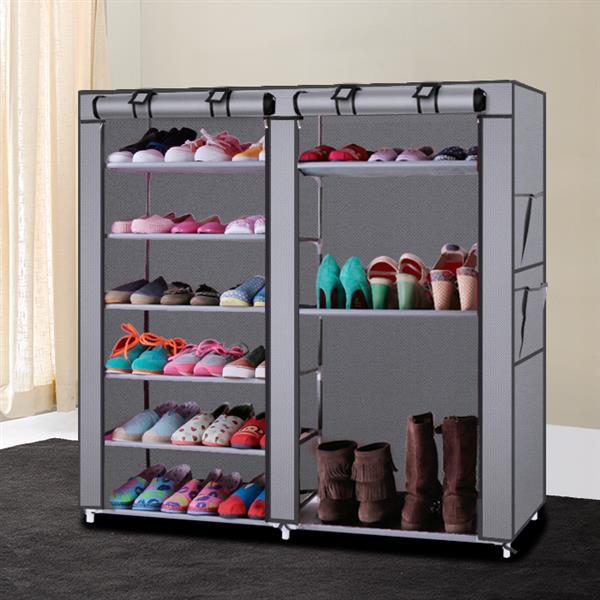 6-story Double Row 12 Grid Non-woven Fabric Shoe Cabinet Gray