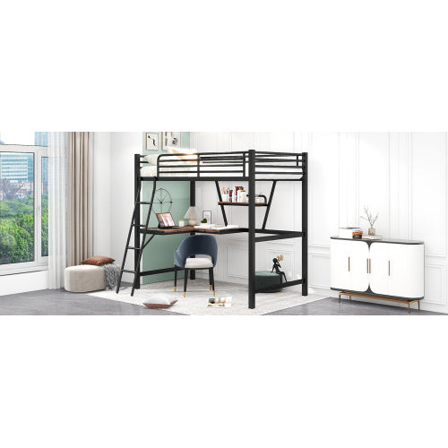 Twin Size Loft Metal&MDF Bed With Desk And Shelf, Black