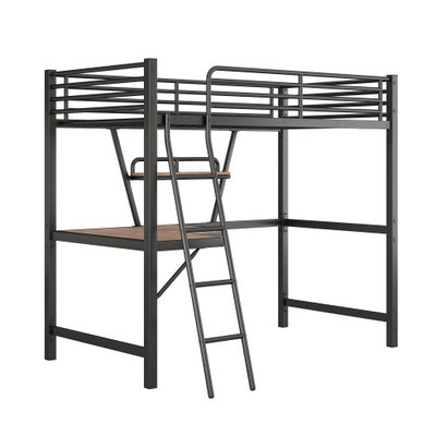 Twin Size Loft Metal&MDF Bed With Desk And Shelf, Black