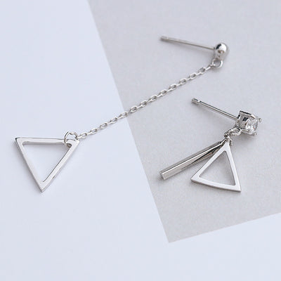 Taobao explosion models 925 Sterling Silver Earrings diamond triangle hollow asymmetric Long Ear Wire Earrings Jewelry simple woman