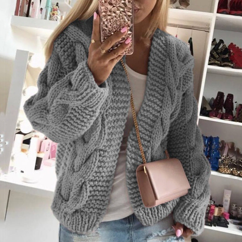 Sweater Women's Thick Thread Twist Knitted Cardigan Sweater