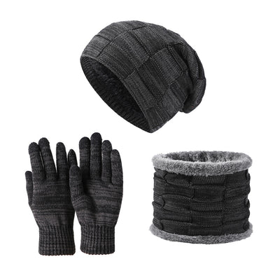 Winter Knitted Beanie Hat and Scarf Gloves Set Thick Fleece Lined Warm Cap Neck Warmer Touchscreen Gloves for Men Women