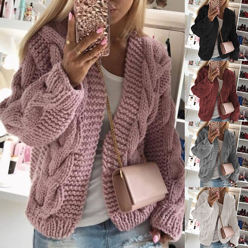 Sweater Women's Thick Thread Twist Knitted Cardigan Sweater