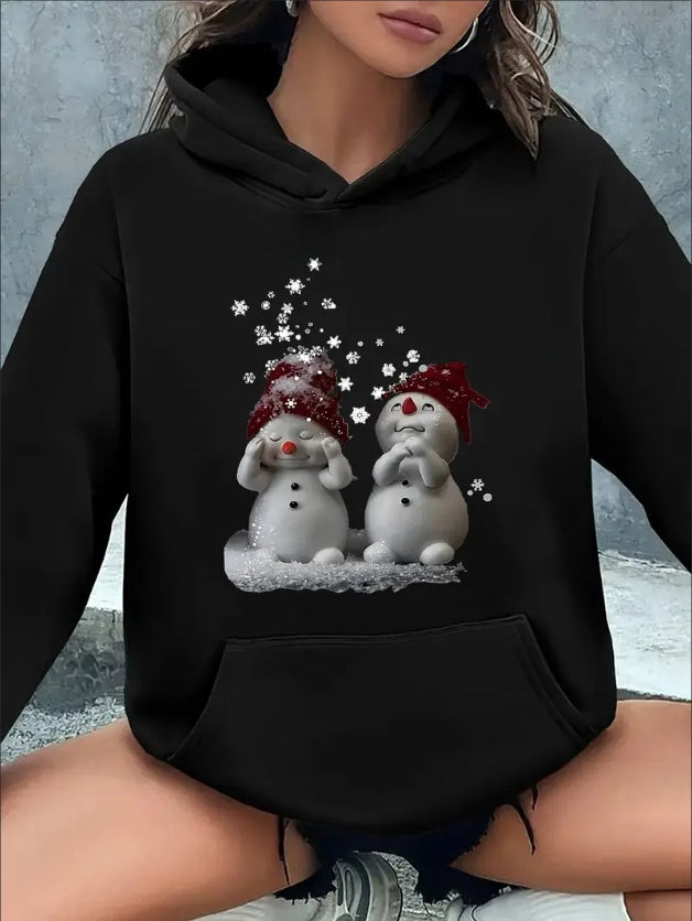 Women'S Festive Christmas Snowman Print Hoodie -  Casual Sports Hooded Sweatshirt With Xmas Prayer For Snow Design - Comfortable Lightweight All-Season