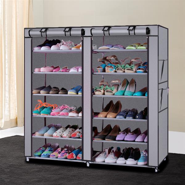 6-story Double Row 12 Grid Non-woven Fabric Shoe Cabinet Gray