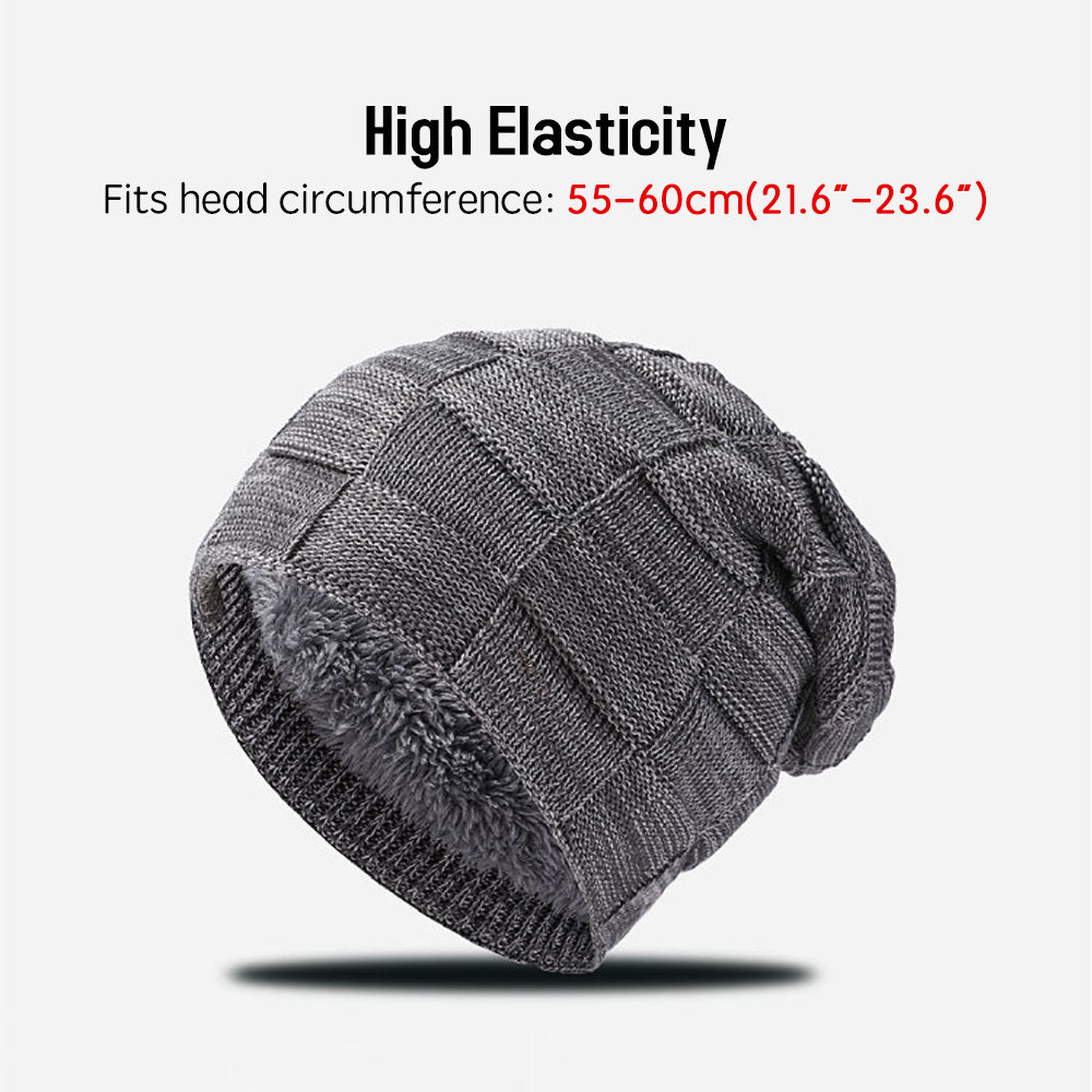 Winter Knitted Beanie Hat and Scarf Gloves Set Thick Fleece Lined Warm Cap Neck Warmer Touchscreen Gloves for Men Women