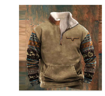 Long Sleeved Half Zippered Printed Casual Jacket