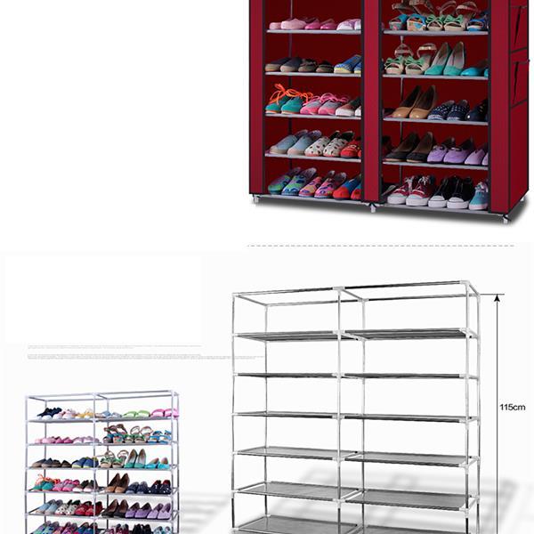 6-story Double Row 12 Grid Non-woven Fabric Shoe Cabinet Gray