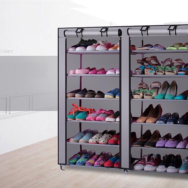 6-story Double Row 12 Grid Non-woven Fabric Shoe Cabinet Gray