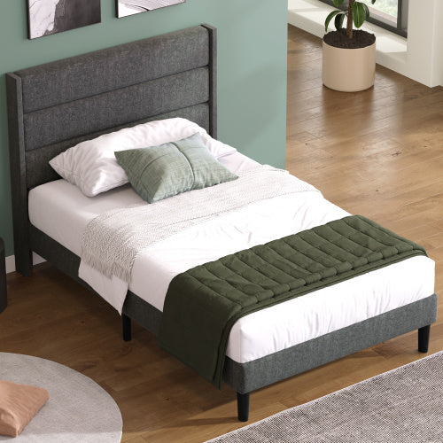 Linen Bed Frame With Slatted Frame