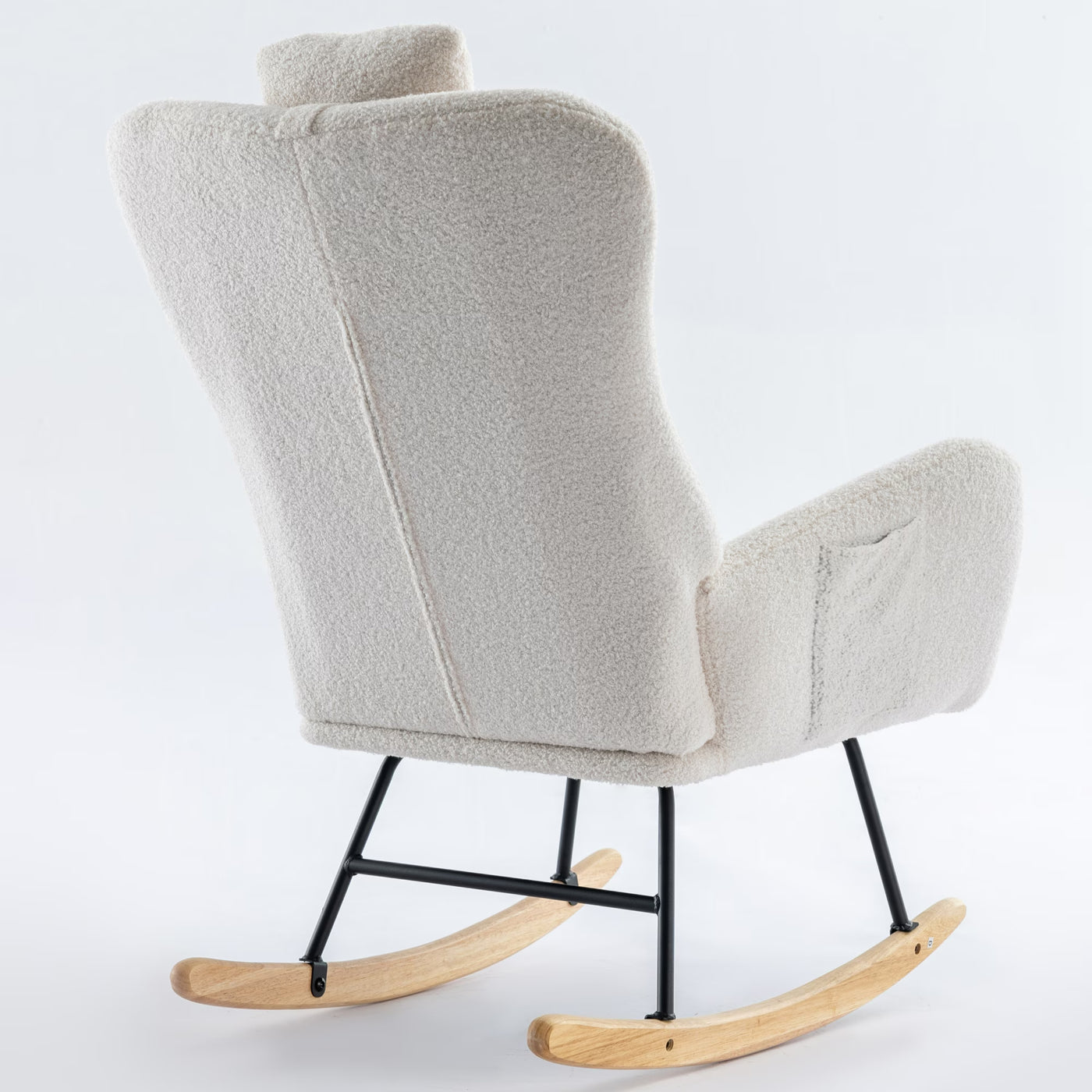 35.5 Inch Rocking Chair With Pocket, Soft Teddy Fabric Rocking Chair For Nursery, Comfy Wingback Glider Rocker With Safe Solid Wood Base For Living Room Bedroom Balcony