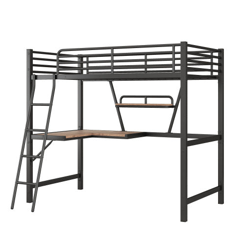 Twin Size Loft Metal&MDF Bed With Desk And Shelf, Black