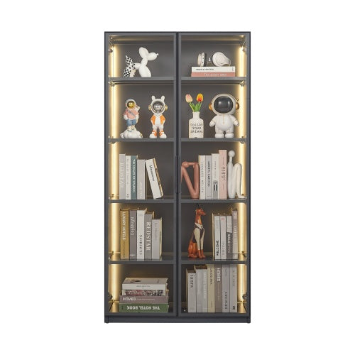 Best Selling New Design Double Door Metal Glass Display Cabinet With Living Room Light Strip