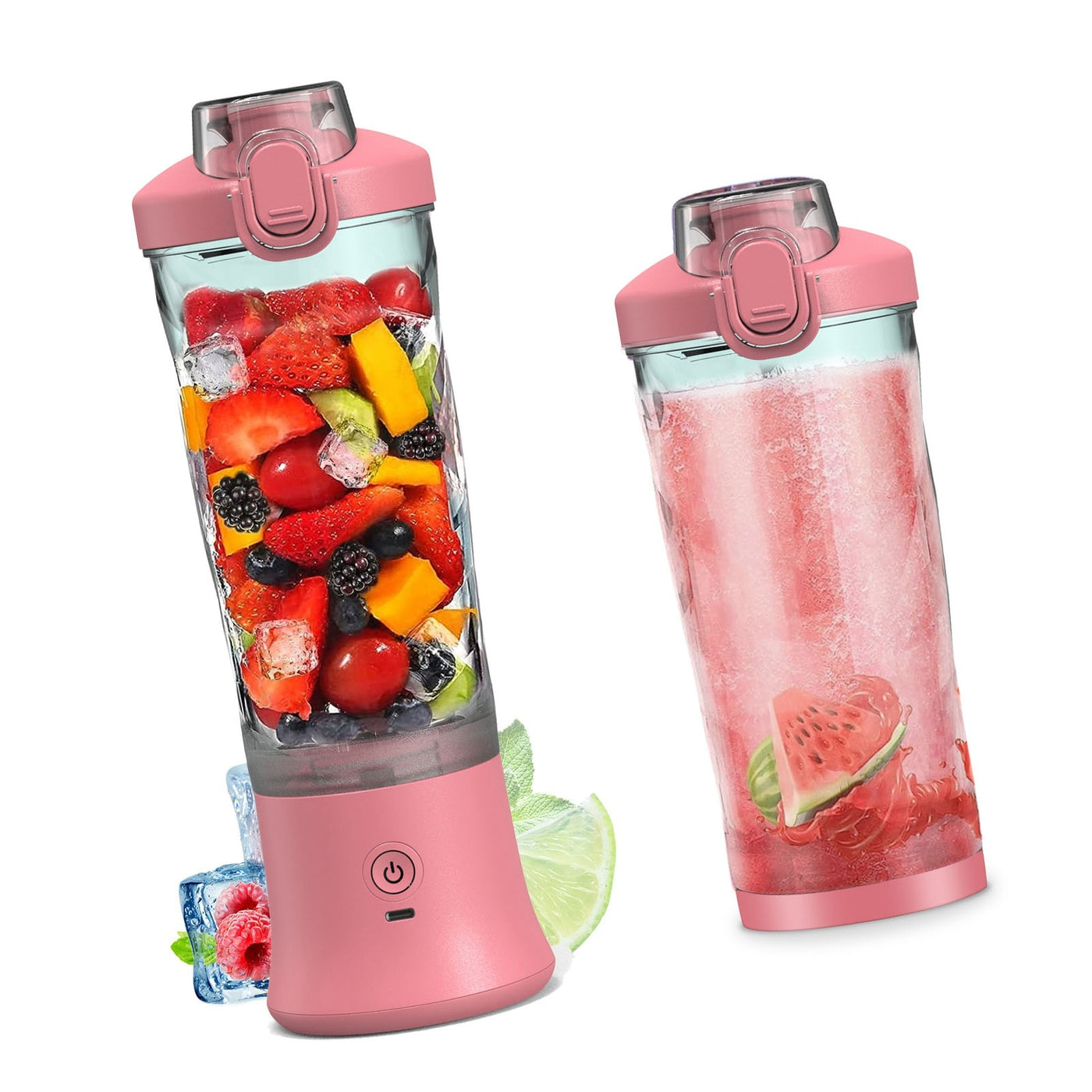 Portable Blender 600ml Personal Size Juicer Cup for Shakes and Smoothies with 6 Blades 150 Watt Waterproof Rechargeable Handheld Blender Cup for Travel Sports Home Office